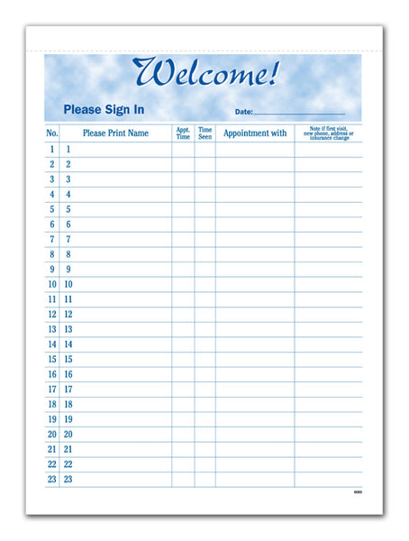 M6060 HIPAA Compliant Security Sign in Sheets 8 1/2 X 11 5/8" QTY 100